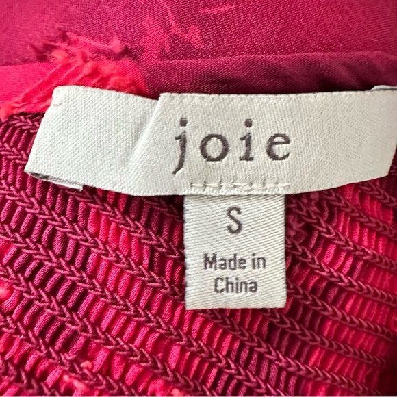Joie Jamila Red Punk Silk Blouse Top Hibiscus Semi Sheer Size Small - Picture 13 of 14